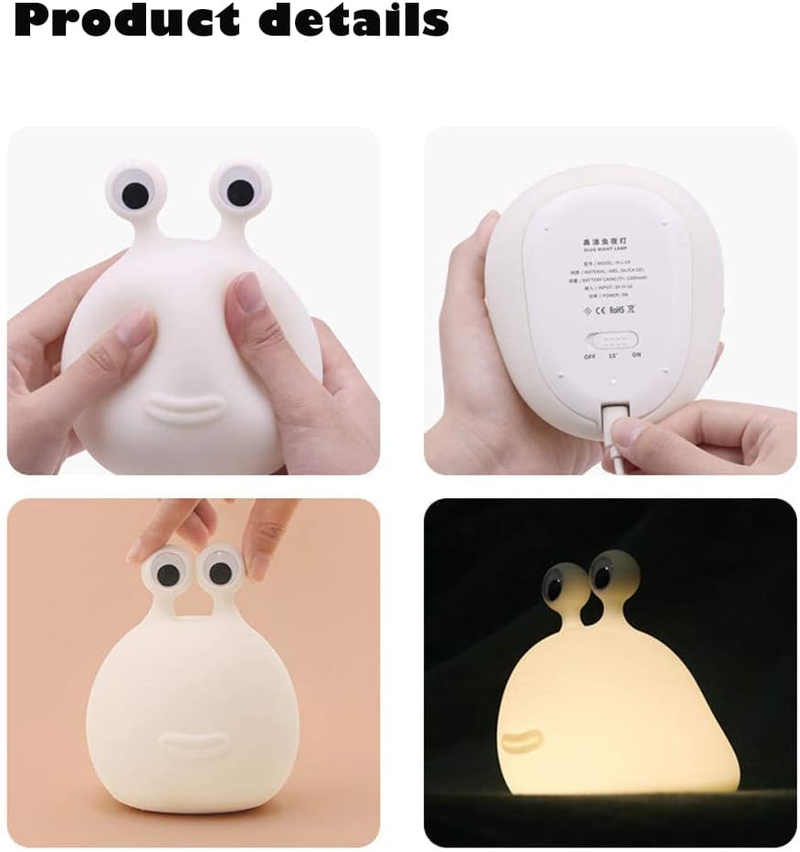 Slug Night Light,Silicone lamp for Kids,USB Rechargeable Cute Animal Lamps Timer Setting Safe Bedside Lamp Portable LED Lamps for Breastfeeding Dorm Room Decor for Christmas Gift
