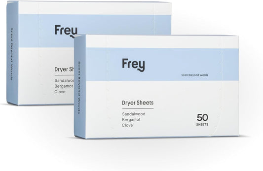 FREY Naturally Scented Dryer Sheets - Fabric Softener for Soft, Fresh & Clean Clothes (2-pack, Bergamot Beach)