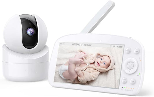 2025 Upgraded Baby Monitor with Night Lamp, 5'' IPS Screen Video Baby Monitor with Pan-Tilt-Zoom Camera No WiFi, HD Night Vision, 2-Way Talk, Lullaby Player, 4500mAh Battery (BBM-04)