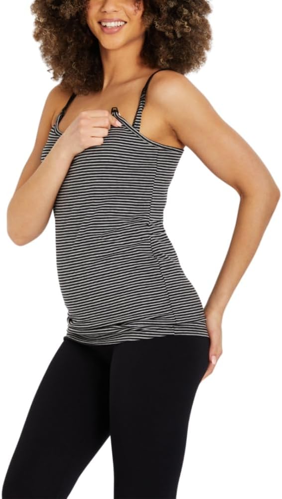 Motherhood Maternity Women's Clip Down Nursing Tank Top Cami with Adjustable Straps and Built-in Shelf Bra for Breastfeeding