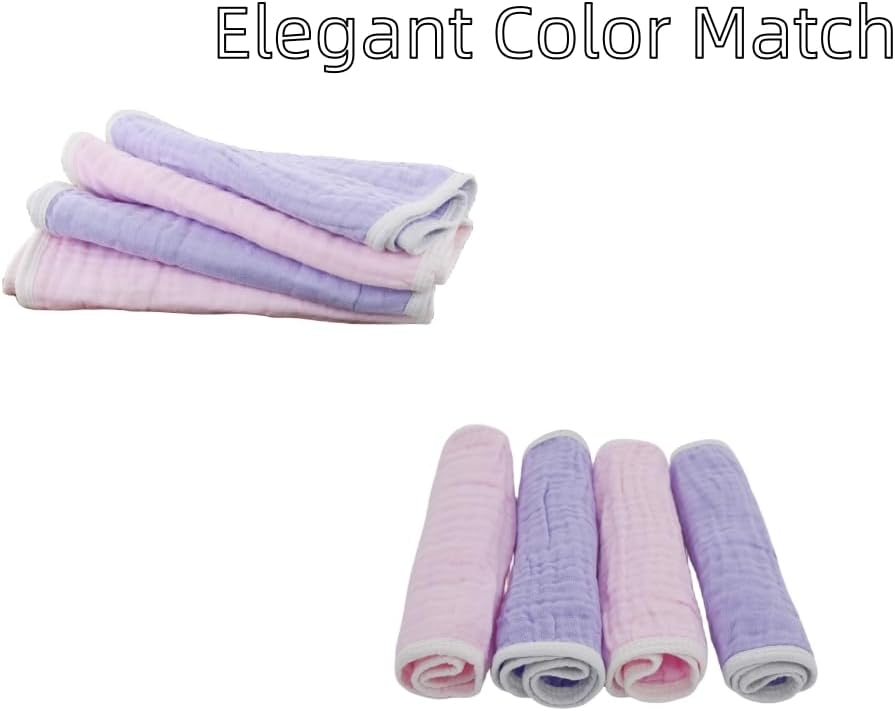 Synrroe Burp Cloths Large, Muslin Burp Cloths for Baby Girls, Pack of 4 Extra Absorbent and Soft Muslin, 6 Layers 20 by 10 Inches 100% Cotton (Pink-Purple 4 Pack)
