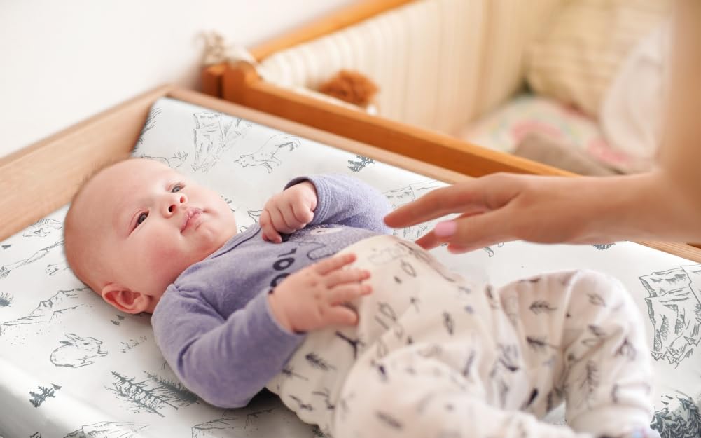 4 Pack Changing Pad Covers Woodland Forest Animals Wood Neutral Unisex Fitted Baby Changing Pad Cover Set for Baby Boys or Girls