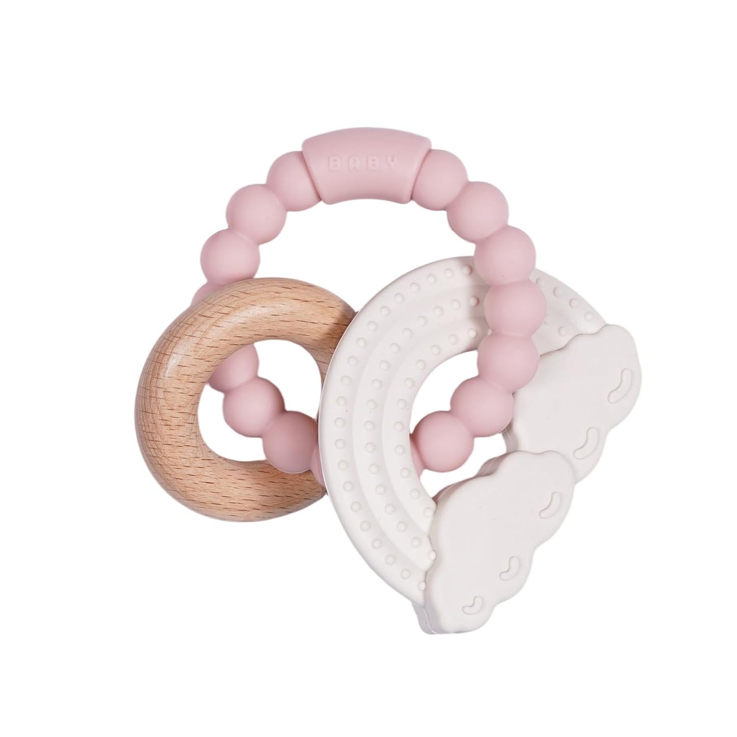 Baby Silicone and Wood Teether Ring Toy,Food Grade Silicone Chew Toys for 3-6,6-12,12-18 Months Newborns,Infants,Toddlers Teething Relief,Safe and Soft,BPA Free,Baby Essentials. (Rainbow)