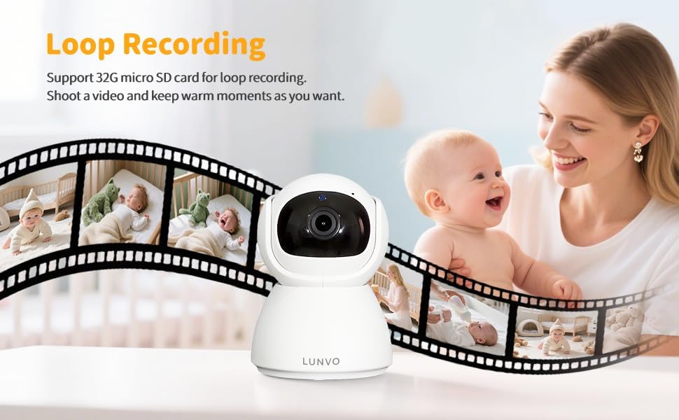 Baby Monitor, 5" 720p IPS Screen, 5000 mAh Battery, Night Vision, VOX Mode, Two-Way Talk, Temp Alerts, Feeding Timer, Loop Recording, Pan/Tilt 355°/120°, Secure No Wi-Fi, 64GB Card Pre-Installed