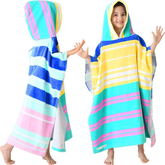 VOOVA & MOVAS Hooded Towels Poncho for Big Kids, Oversized (6-12Years,26"X64") Made from 100% Soft Cotton,Perfect for Swimming | Bathing | Beach | Birthday Gifts, Colorful Stripe