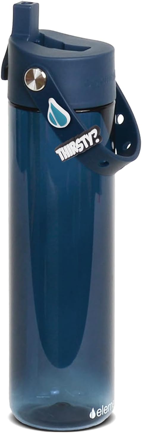 Elemental Splash Water Bottle with Straw - BPA-Free Tritan Plastic Reusable Water Bottle with Charm Strap - Ideal for Travel, Gym and Sports - Leak Proof when Spout is Closed - 26oz - Navy Blue