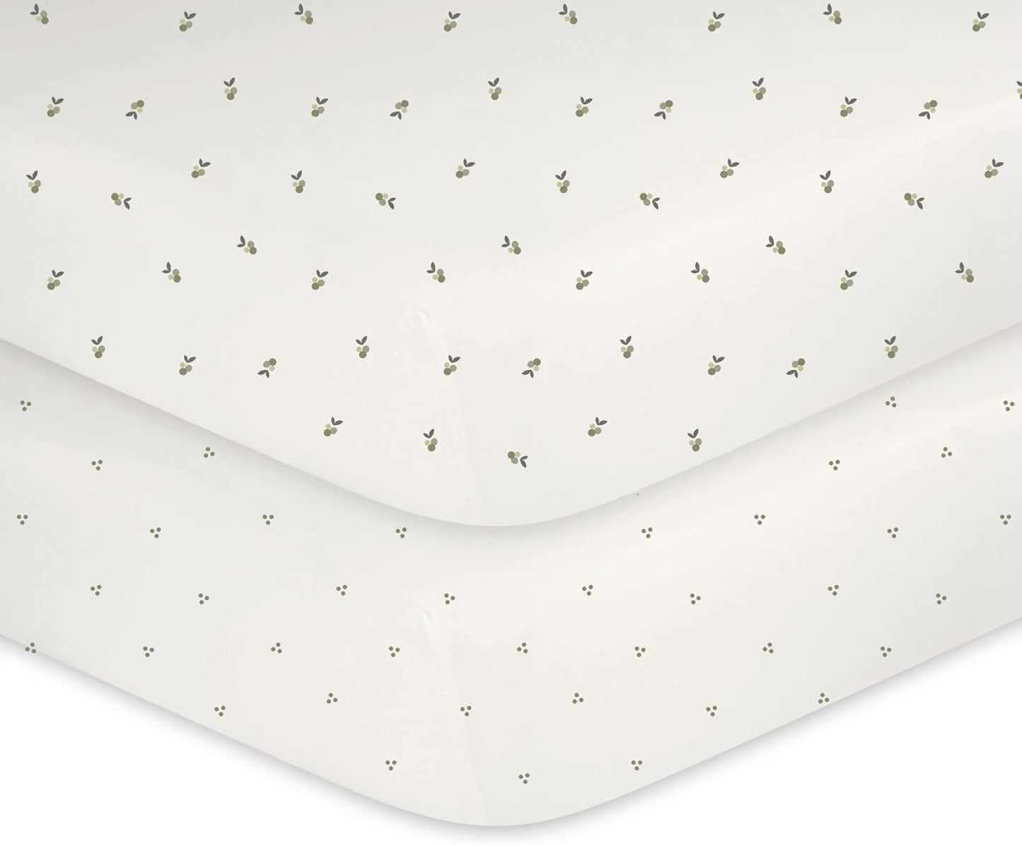 Ely's & Co. Patent Pending Waterproof Crib Sheets, 100% Cotton with Waterproof Lining - Built in Crib Mattress Protector, 2 Pack Fitted Toddler Sheet Set, Berry and Cluster Dot (Sage) 28” x 52”
