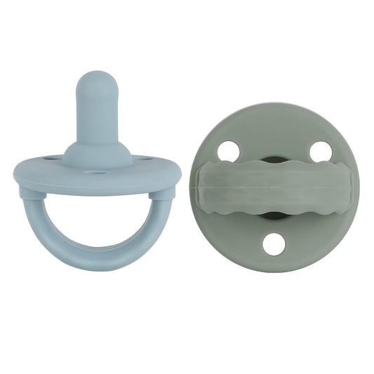Soother Pacifier,Food Grade Silicone Pacifiers with Handle & 3 Holes for Added Safety, BPA Free, 2 Pack (Sage+Ether)