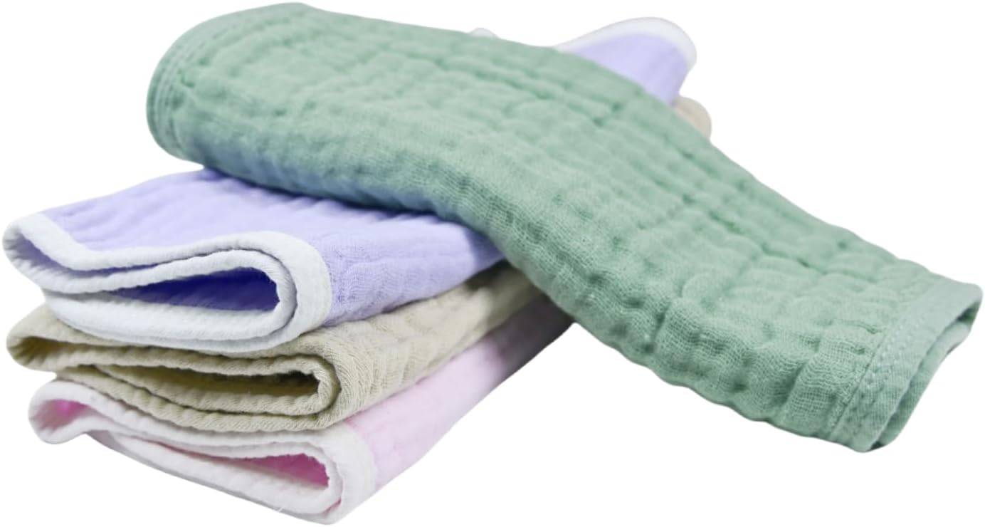 Synrroe Burp Cloths Large, Muslin Burp Cloths for Baby Girls and Boys, Pack of 4 Extra Absorbent and Soft Muslin, 6 Layers 20 by 10 Inches 100% Cotton (Mix 4 Pack Pink Green)