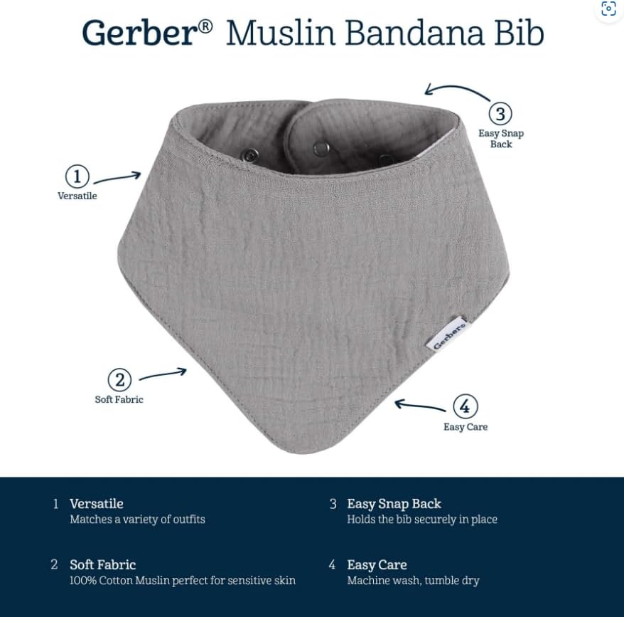 Gerber unisex-baby Muslin Bandana Bibs