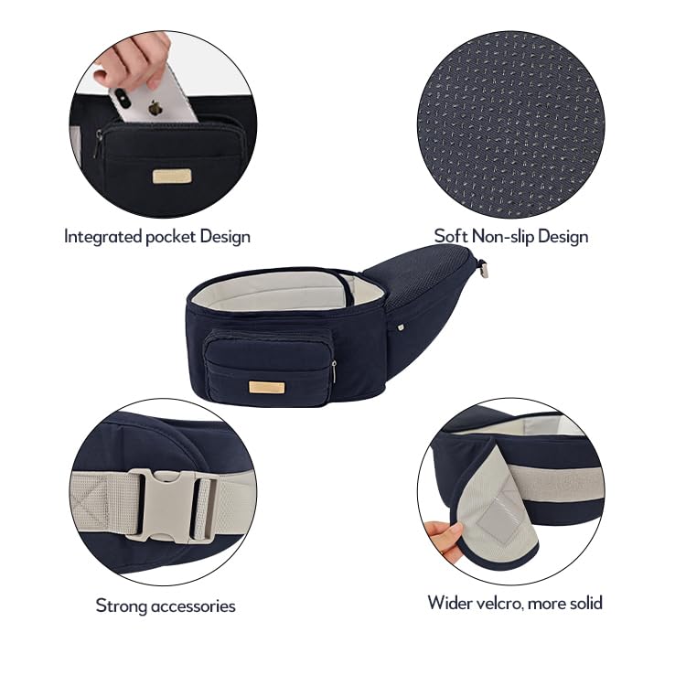 Sharth Baby Carrier with Hip Seat, 6-in-1 Convertible, Adjustable, Ergonomic Baby Carrier for Newborn to Toddler, Front and Back Carry, 0–36 Months, 7–41 lbs, All Seasons, Dark Blue