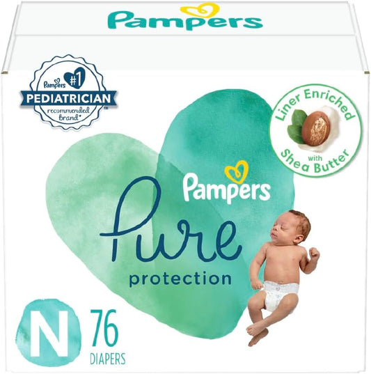 Pampers Pure Protection Baby Diapers, Size 0 (>10 lbs), 76 Count, Up to 100% Leakproof, Premium Plant-Based Skin Protection, Hypoallergenic Soft Diapers