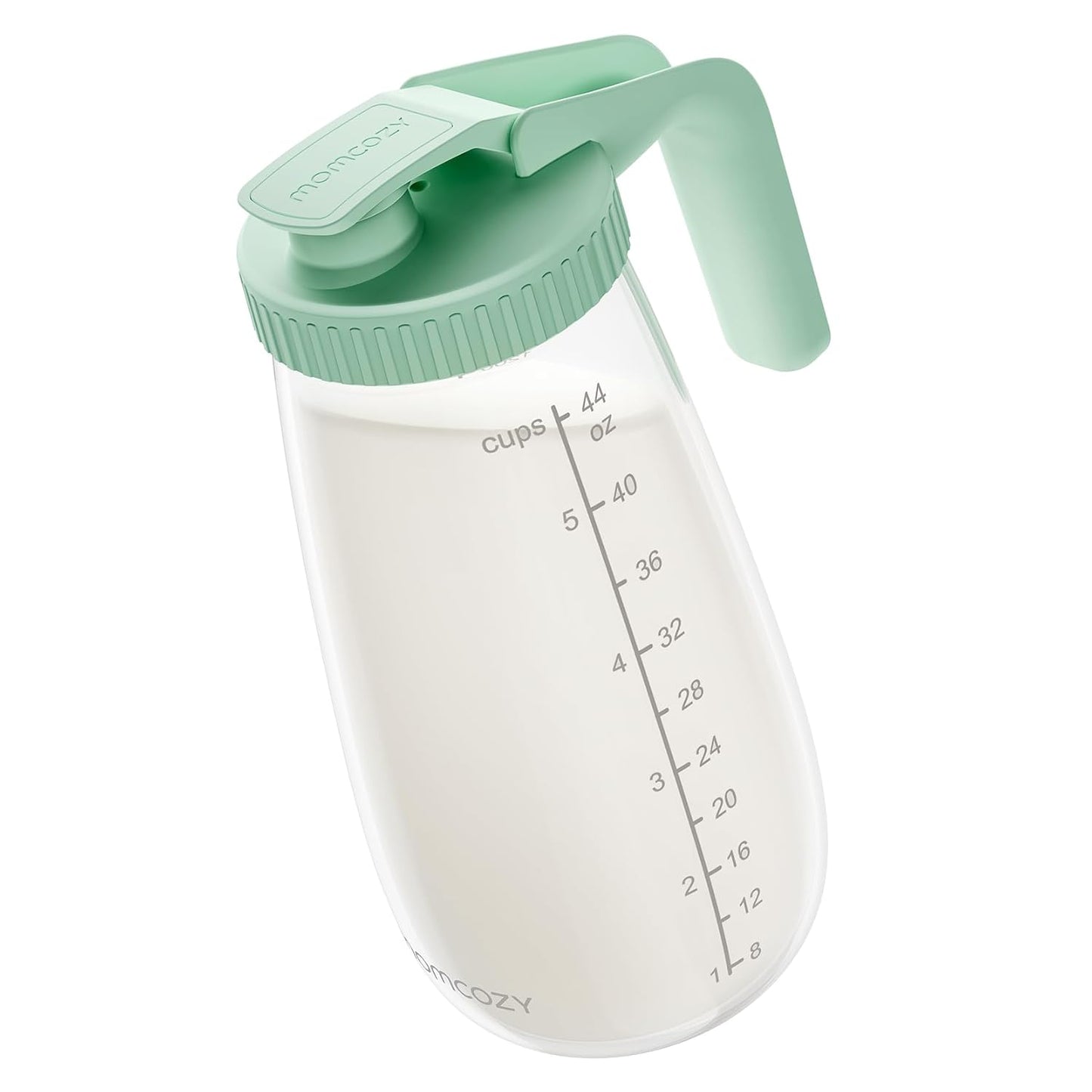 Momcozy Glass Breast Milk Pitcher, Formula Breastmilk Storage Container, Heat & Cold Resistant, No Leak Pitcher for Breastmilk with Wide Mouth, Fast Baby Formula Maker, 48OZ, 1 Count