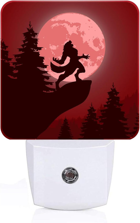 Blood Moon and Werewolves Night Light,Plug-in Night Lights with Dusk-to-Dawn Sensor for Stairway,Hallway,Bedroom Sleep Friendly Ideal for Women/Girls/Boys Gift,0.5w