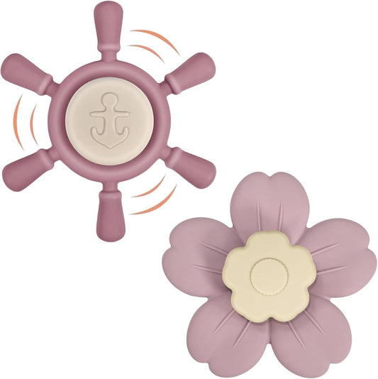 Suction Cup Spinner Toys | Baby Bath Toys for Kids Ages 1-3 | Suction Toys, Baby Toys, Sensory Toys for Car Travel, Table, Highchair, Window, Bathtub (Power Rose+Dusty Lilac)