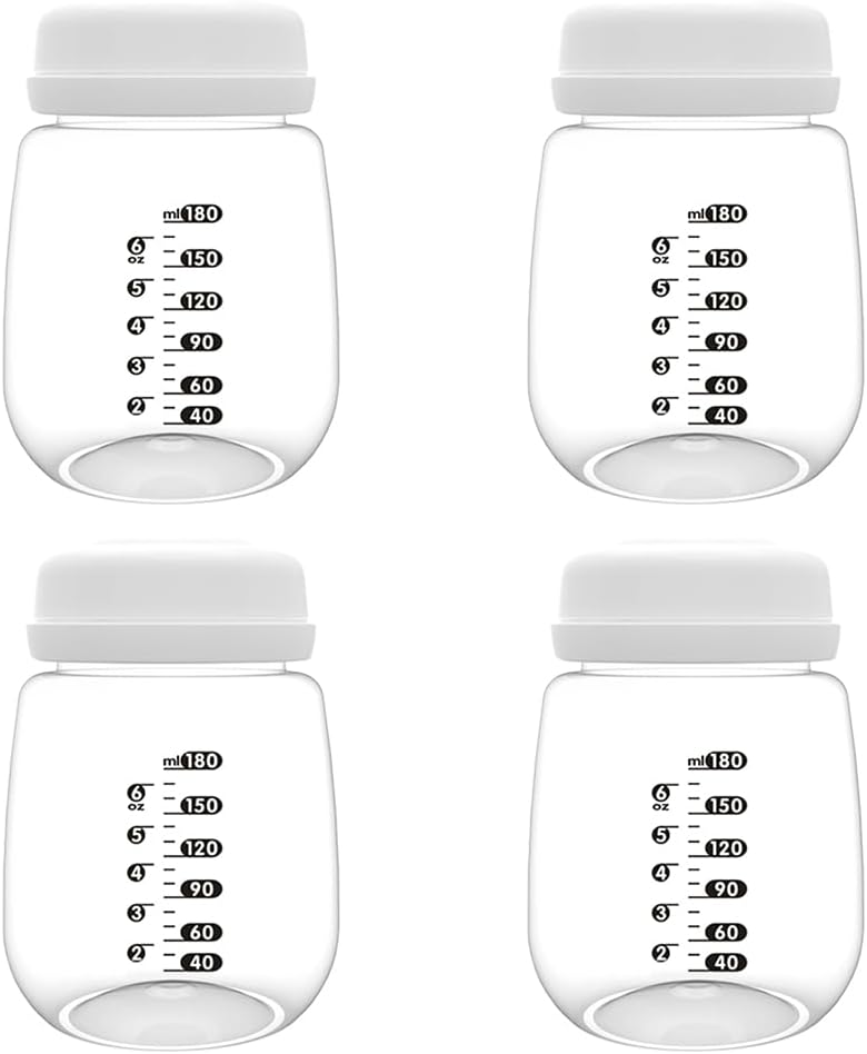 4pcs Breast Pump Collection Bottles for Spectra S2 S1 9 Plus Motif Luna Breast Pumps, 6.oz 180ml Reusable Wide Neck Bottles with Collar and Sealing Disc, Replace for Spectra Bottle