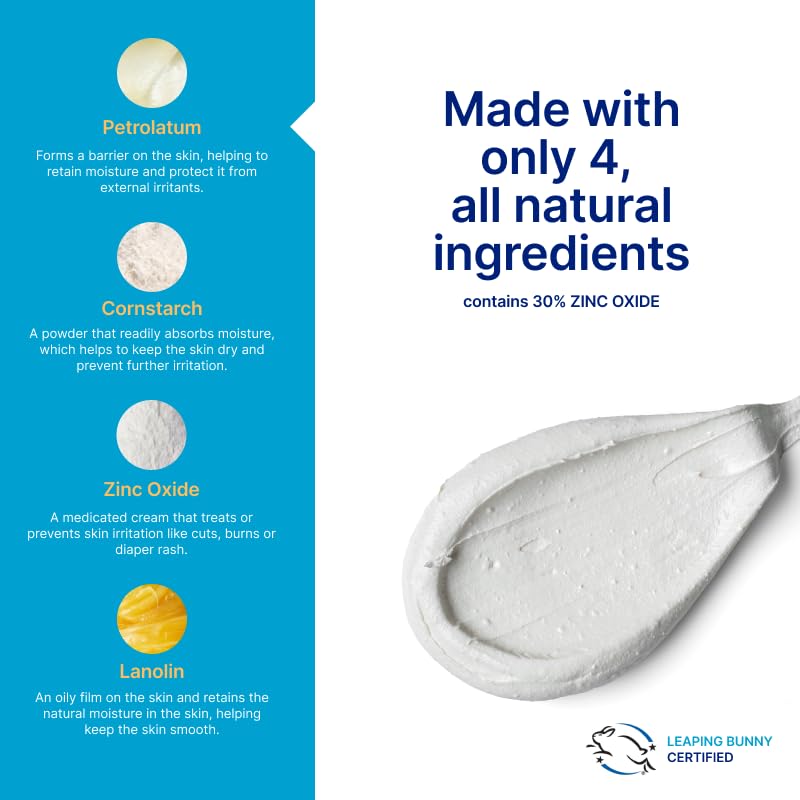 Diaper Rash Cream | 100% Natural Zinc Oxide Maximum Strength Butt Paste | Barrier Baby Cream to Help, Relieve, & Prevent Diaper Rash | Hypoallergenic Remedy for Newborns, Infants | 4oz