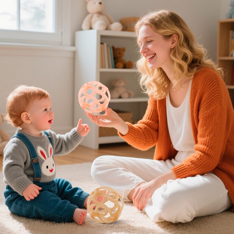 Silicone Teething Ball Toy, Tactile Sensory Ball Toy for Babies, Easy to Hold Design, Stretchy, Squisly, Soft (Milky White)