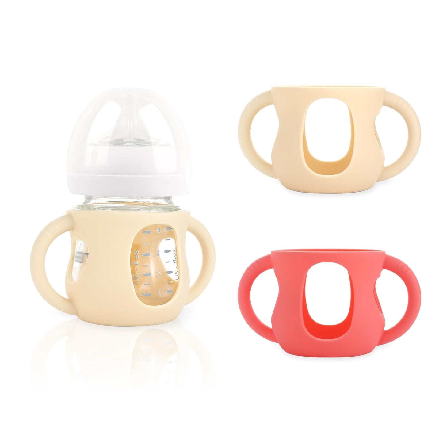 2-Pack Silicone Sleeves for Philips Avent Glass Bottles, BPA-Free Drop-Resistant Baby Bottle Sleeves with Handles, Compatible with Philips Avent Natural Glass Baby Bottles (4 oz)