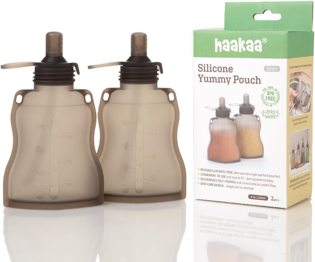 haakaa Silicone Yummy Pouch (4.5 oz) – Reusable Snack Pouch for Babies/Toddlers/Kids – Leak-Proof, Food-Grade Silicone: Freezer & Dishwasher Safe (2-PK)