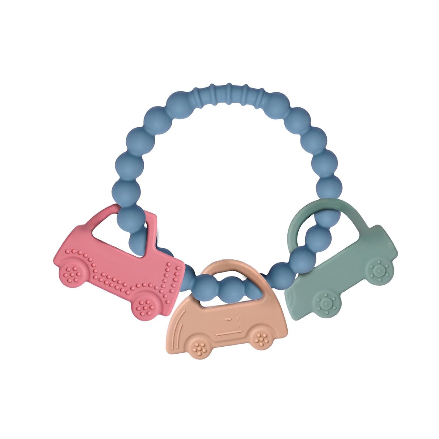 Baby Silicone Ring Toy with 3 Cars Teether,Food Grade Silicone Chew Toys for 3-6,6-12,12-18 Months Newborns,Infants,Toddlers Teething Relief,Safe and Soft,BPA Free,Baby Essentials.