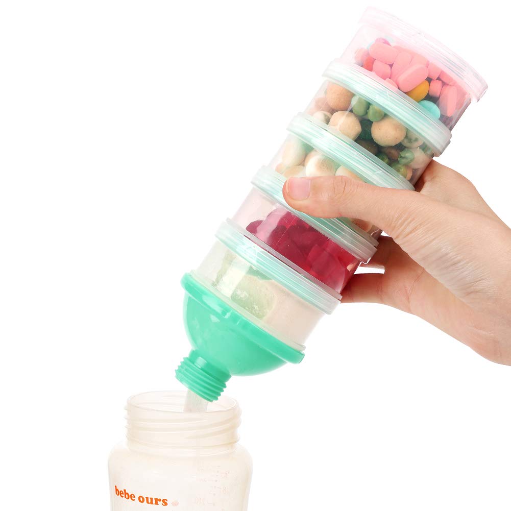 Accmor Formula Dispenser On The Go, 5 Compartments Stackable Formula Container for Travel, Baby Milk Powder Kids Snack Container, BPA Free