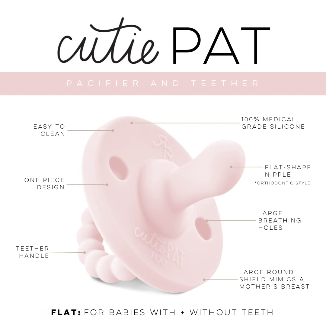 Ryan & Rose Cutie PAT All-in-One Pacifier and Teether Massaging Teething Ring and Hideaway Binky for Growing Babies (Bliss (3 Pack), Flat)