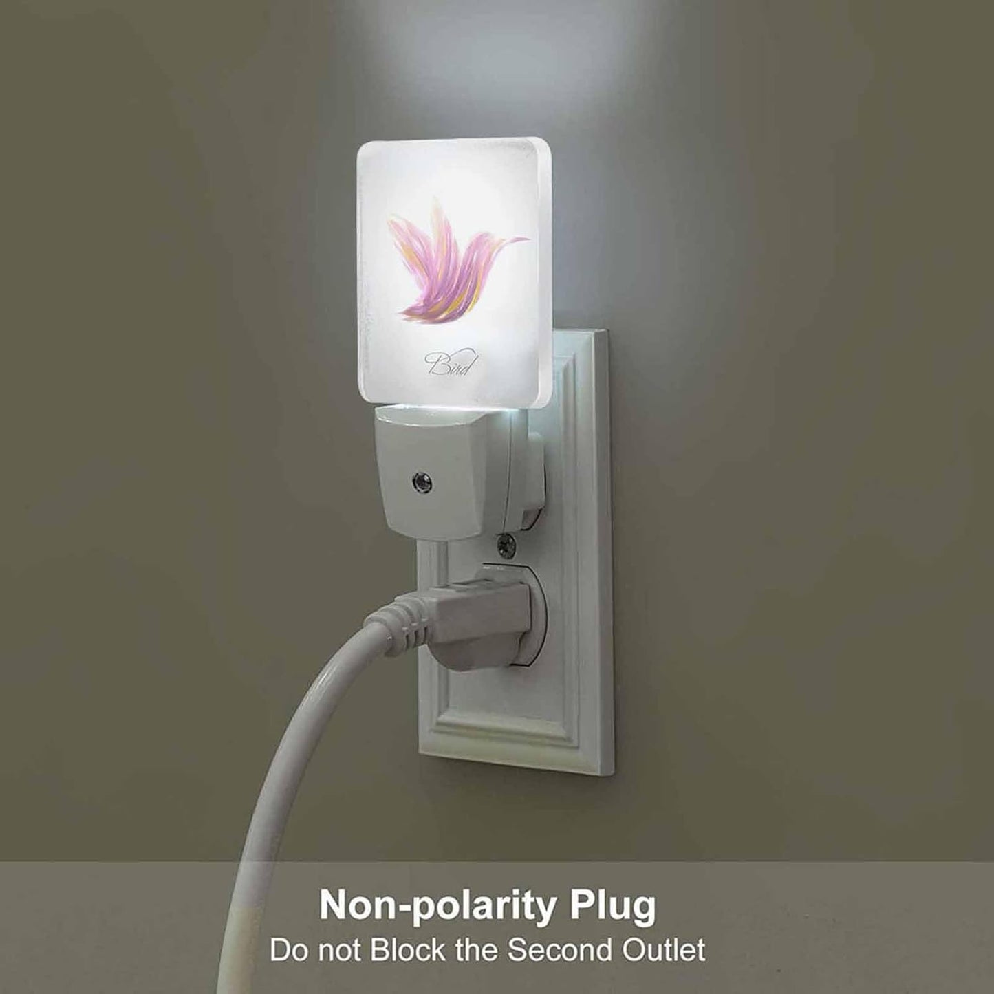LED Night Light,Shiny Lavender Striped Hummingbird LED Night Light Plug into Wall with Dusk to Dawn Light Sensor White Energy Efficient Nightlight for Bedroom Bathroom Hallway Living Room Kitchen