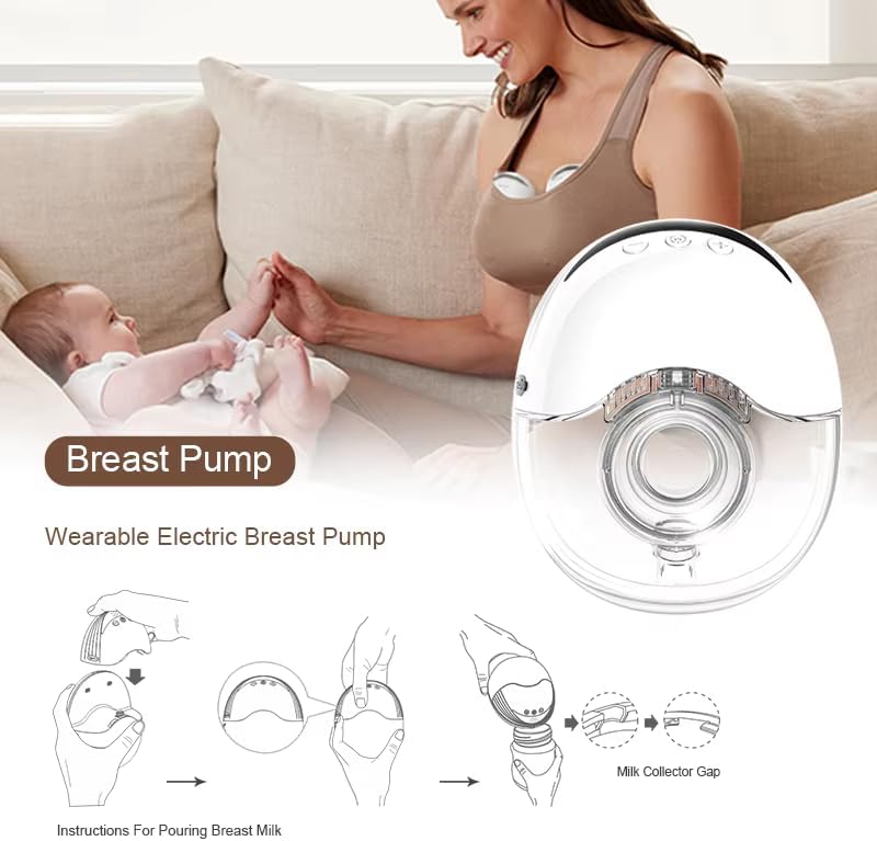 Wearable Breastfeeding Pump,4 Modes & 12 Levels,Hands Free Breast Pump,Memory Function,Electric Breast Pump,Strong Suction,Rechargeable, Double-Sealed Flange Sizes (19/21/24mm) (White 1 Pack)