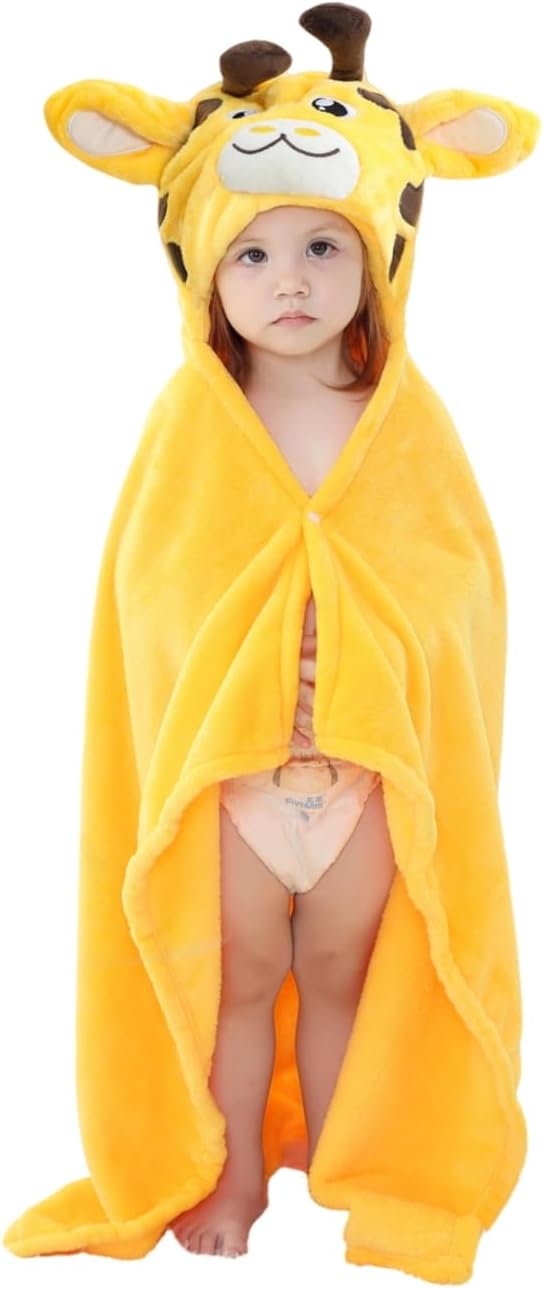 Wearable Blanket Hoodie for Kids Toddlers Hooded Towels Soft Cozy Flannel Wearable Throw Blanket Hoodie for Boys Girls Birthday Gifts (Giraffe 60 * 50)