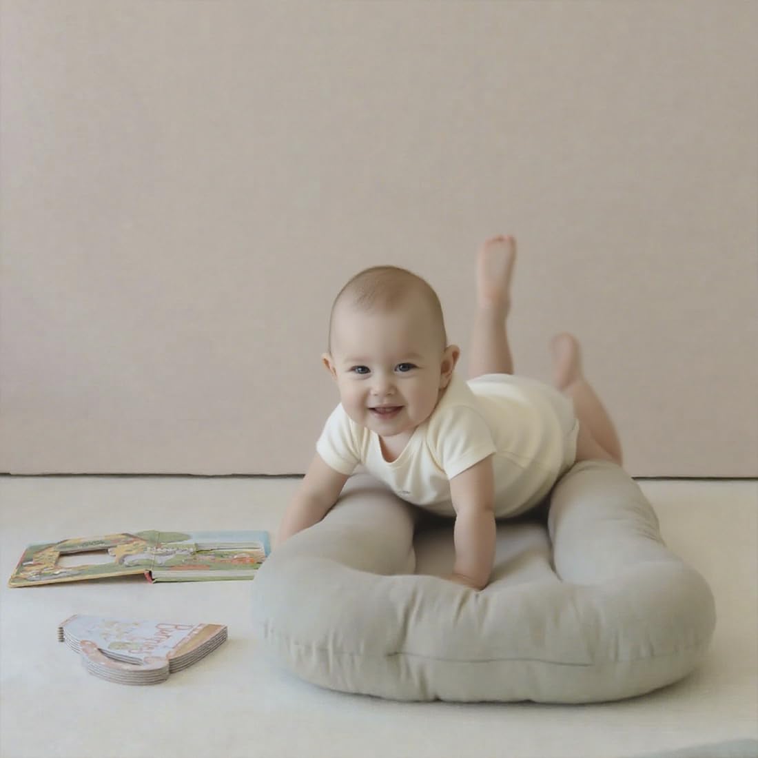 Baby Lounger - Snuggle Cozy Me Infant Lounger for Newborns | Breathable & Soft, Portable Awake-Time Pad, Essential Baby Gift- Grey (Lounger Cover Included)