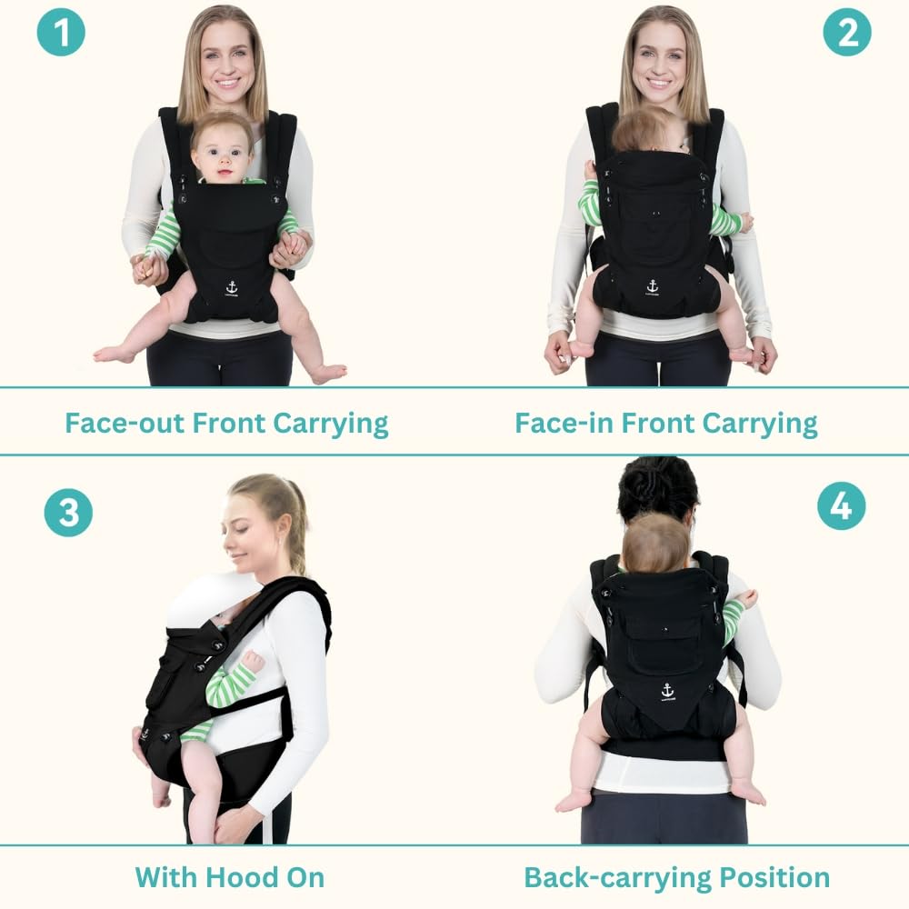 All-Season Ergonomic Baby Carrier, Breathable Baby Carrier Newborn to Toddler (8-33lbs), Toddler Carrier, Infant Carrier with Temperature Control Panel Design (Olive Black)