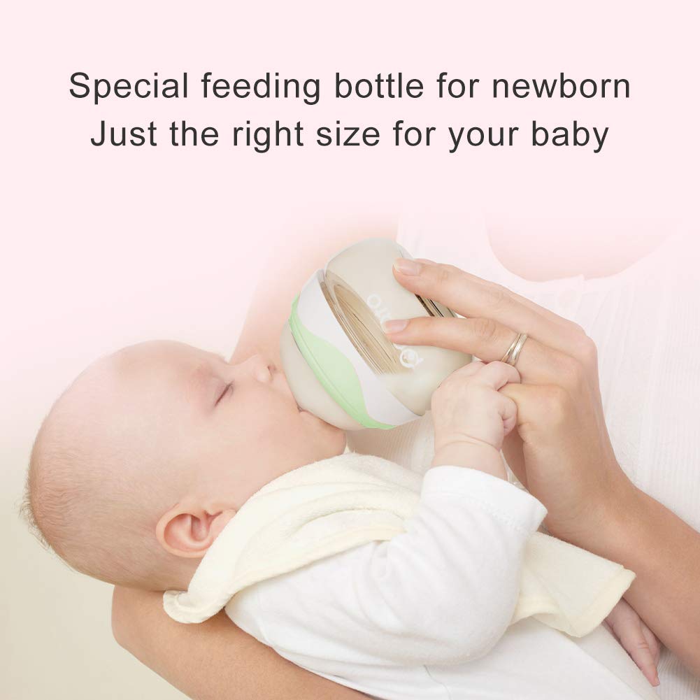 Breast Milk Baby Bottles for Newborn Baby PPSU Anti Colic Infant Bottles Wide Neck Breast-Like Nipple Slow Flow Breastfeeding Toddler Bottles-2pack (2.5oz/pc, Green)