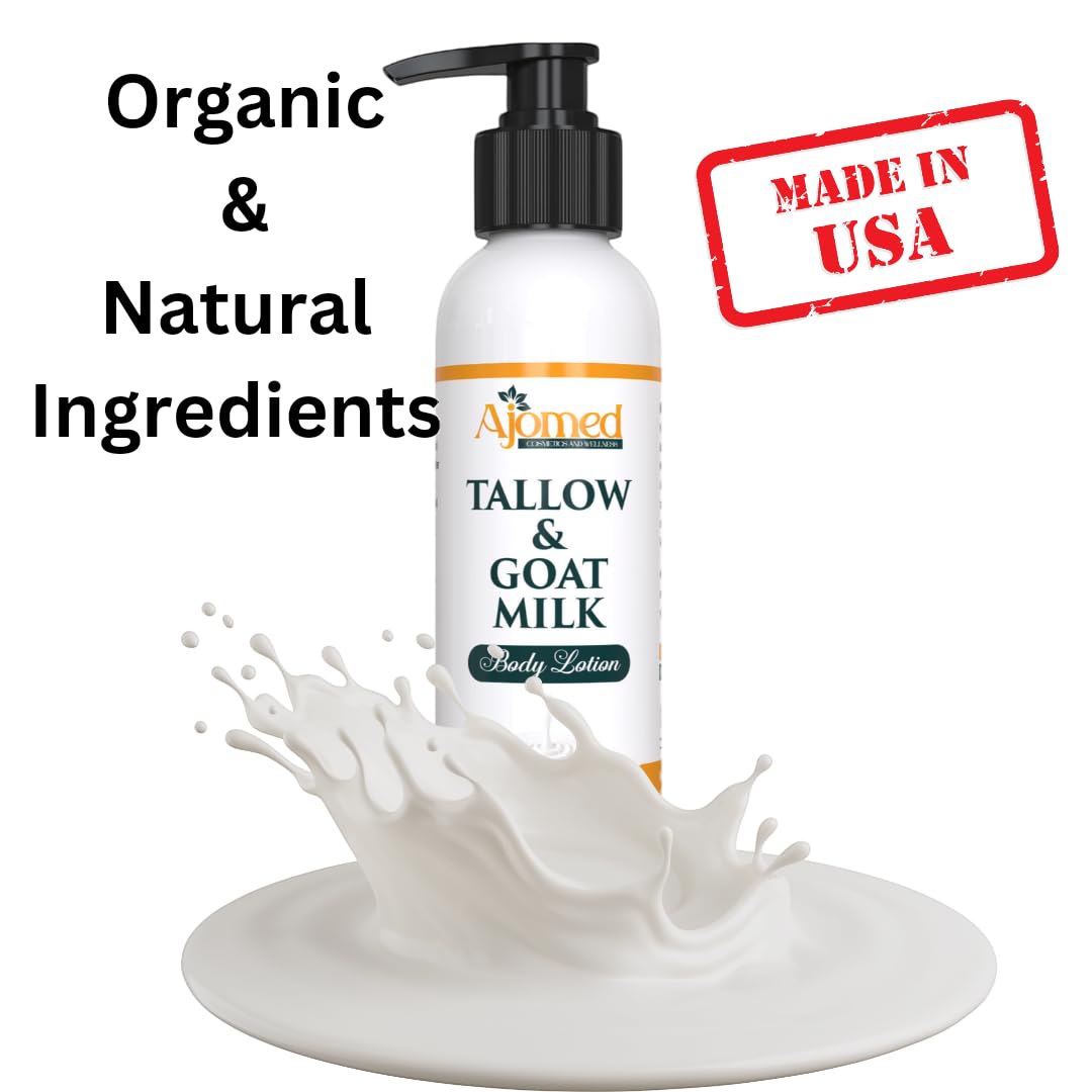 Tallow & Goat Milk Body Lotion for Sensitive Skin, Organic moisturizing Lotion - Soothes Dry skin, Goat Milk face and body Moisturizer - Handmade Tallow for skin cream (12 OZ, Sandalwood Vanilla)