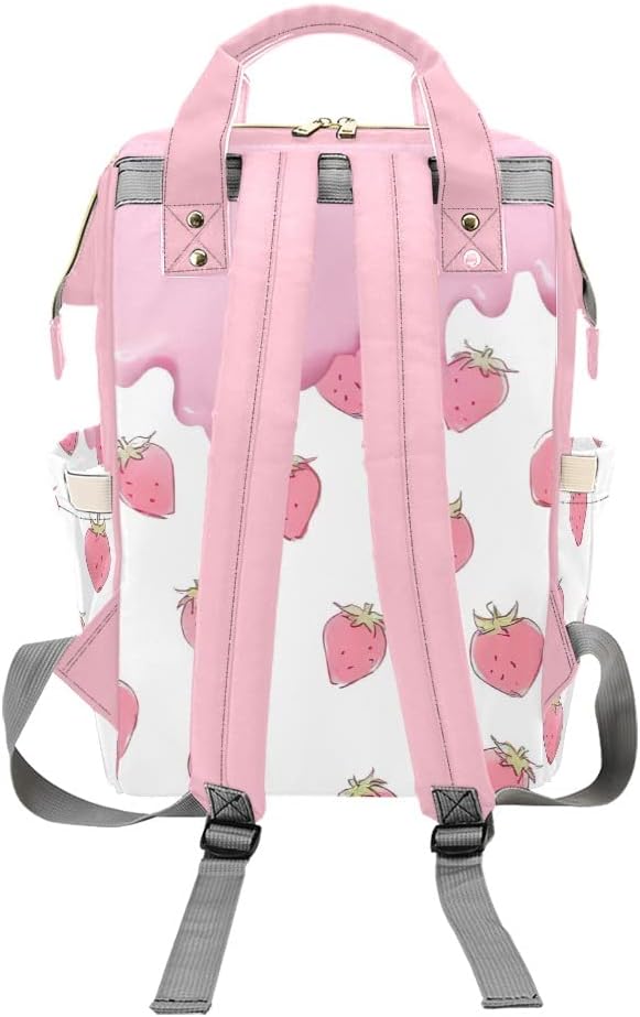 Pink Strawberry Diaper Bags with Name Waterproof Mummy Backpack Nappy Nursing Baby Bags Gifts Tote Bag for Women