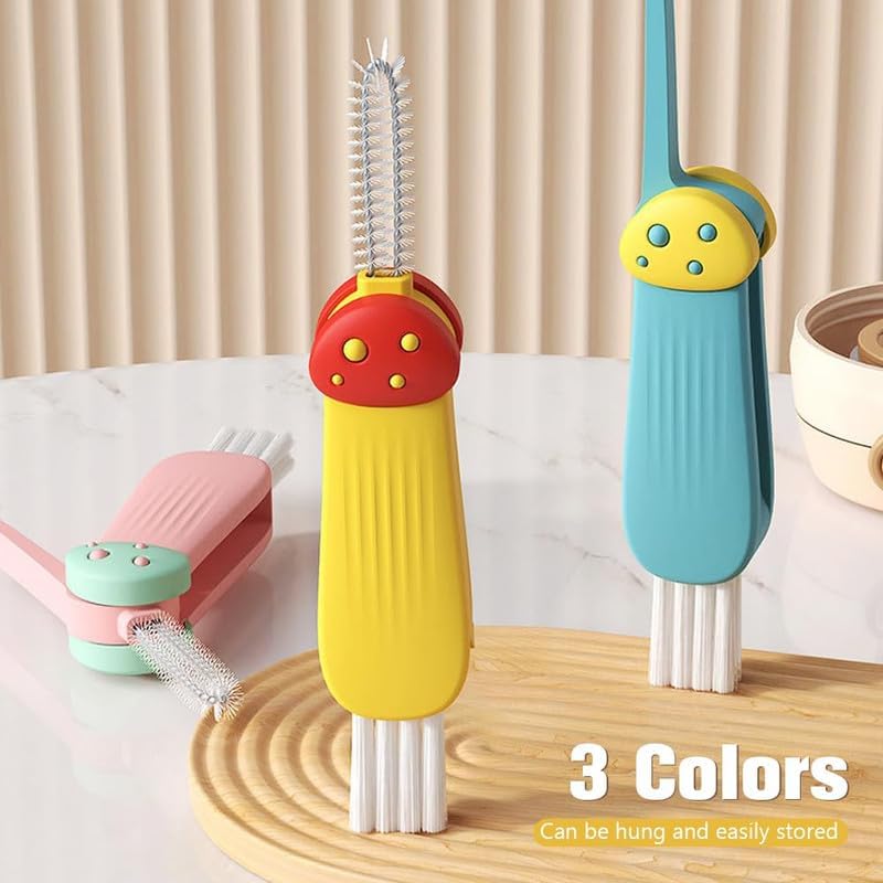 3 in 1 Cup Lid Cleaning Brush, 2024 New Crevice Cleaning Brush Set for Baby Bottle Gap Tight Spaces Cup, 3 in 1 Multifunctional Cleaning Brush Portable Cup Lid Cleaner with Brush(A)