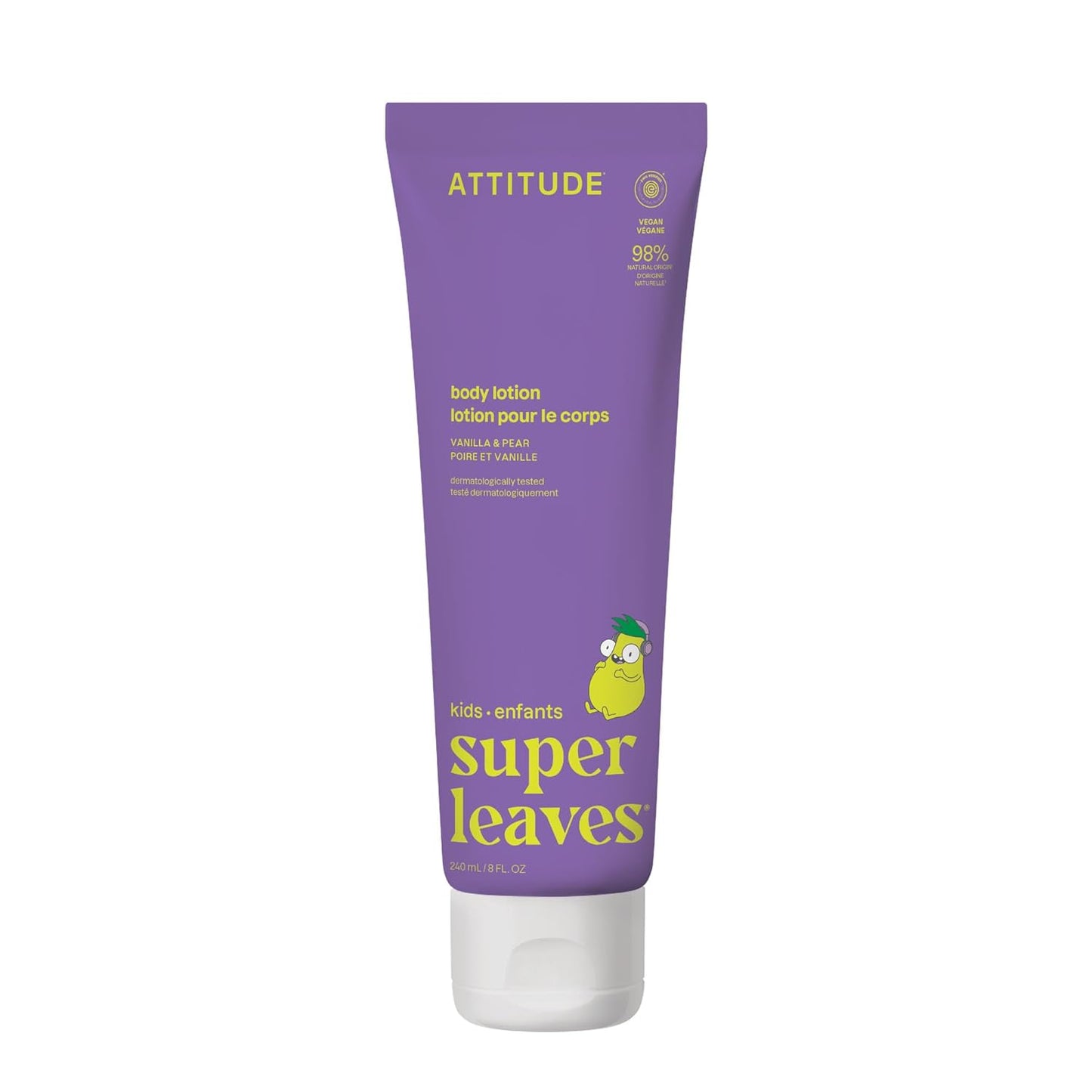 ATTITUDE Body Lotion for Kids, EWG Verifed Moisturizer, Dermatologically Tested, Plant and Mineral Based Cream, Vegan, Vanilla & Pear Scent, 8 Fl Oz
