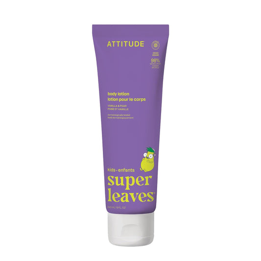 ATTITUDE Body Lotion for Kids, EWG Verifed Moisturizer, Dermatologically Tested, Plant and Mineral Based Cream, Vegan, Vanilla & Pear Scent, 8 Fl Oz