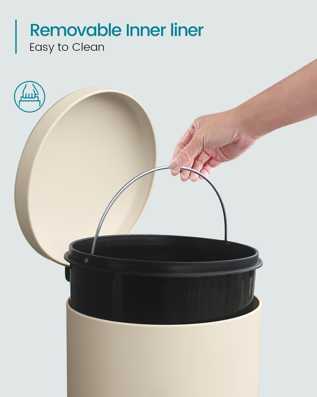 8 Gallon Trash Can, Stainless Steel Round Trash Can with Lid, Removal Inner Liner, Soft Close, Step on Pedal Trash bin for Kitchen, Office, Living Room or Bathroom, Cream