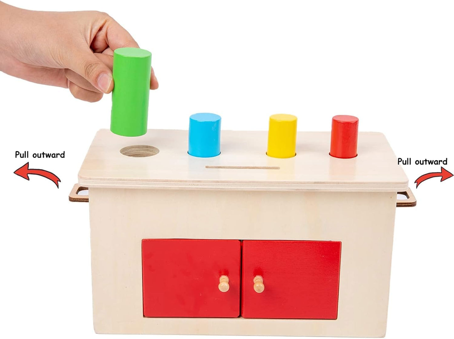 Adena Montessori 4-in-1 Play Kit Box for Infants,Toddlers and Babies 6-12 Months, 1 Year, 2 Year and 3 Year- Includes Coin Box, Cylinder & Carrot Drop Box, and Blind Touch Perception Box with Door