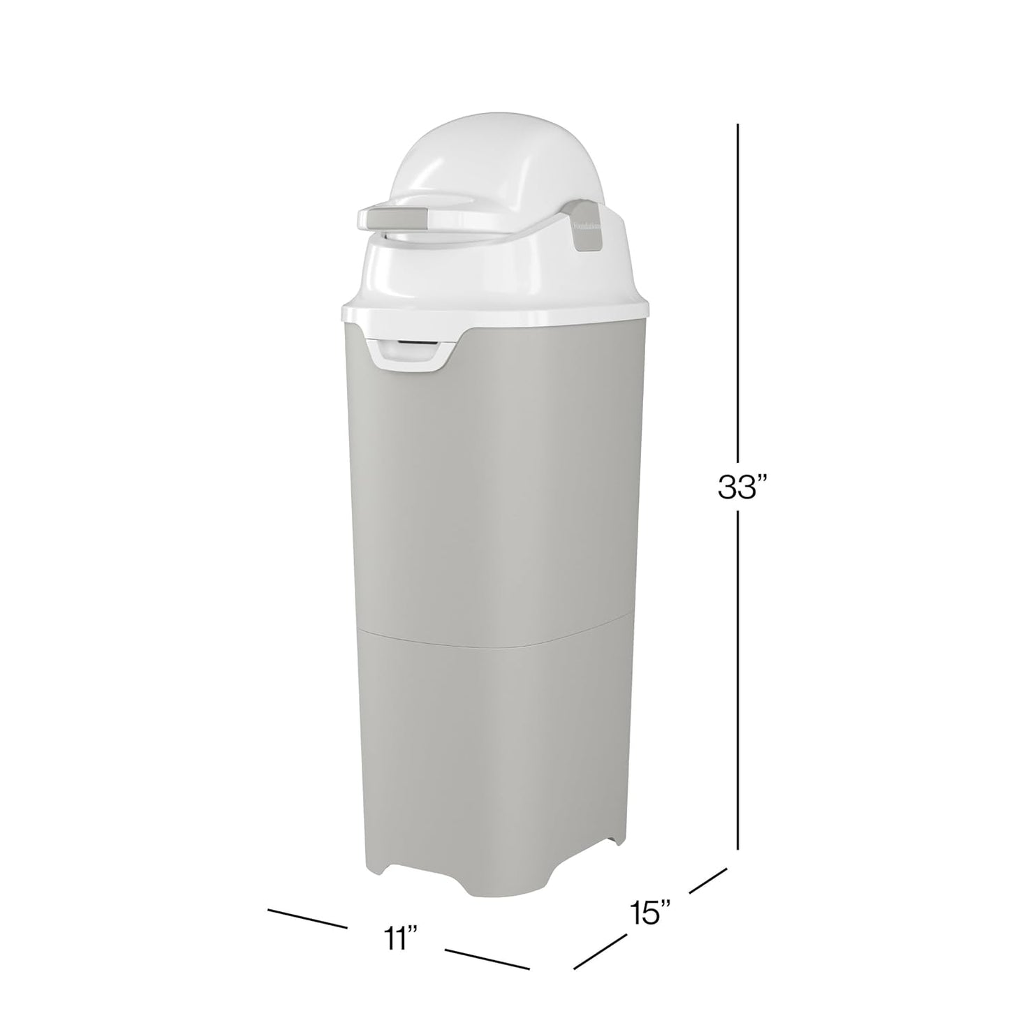 Foundations Tall Diaper Pail with Airtight Lid - Durable & Odorless Diaper Disposal, Large Capacity, Holds up to 60 Newborn Diapers, Refill with Any Bags, Gray (9612057)
