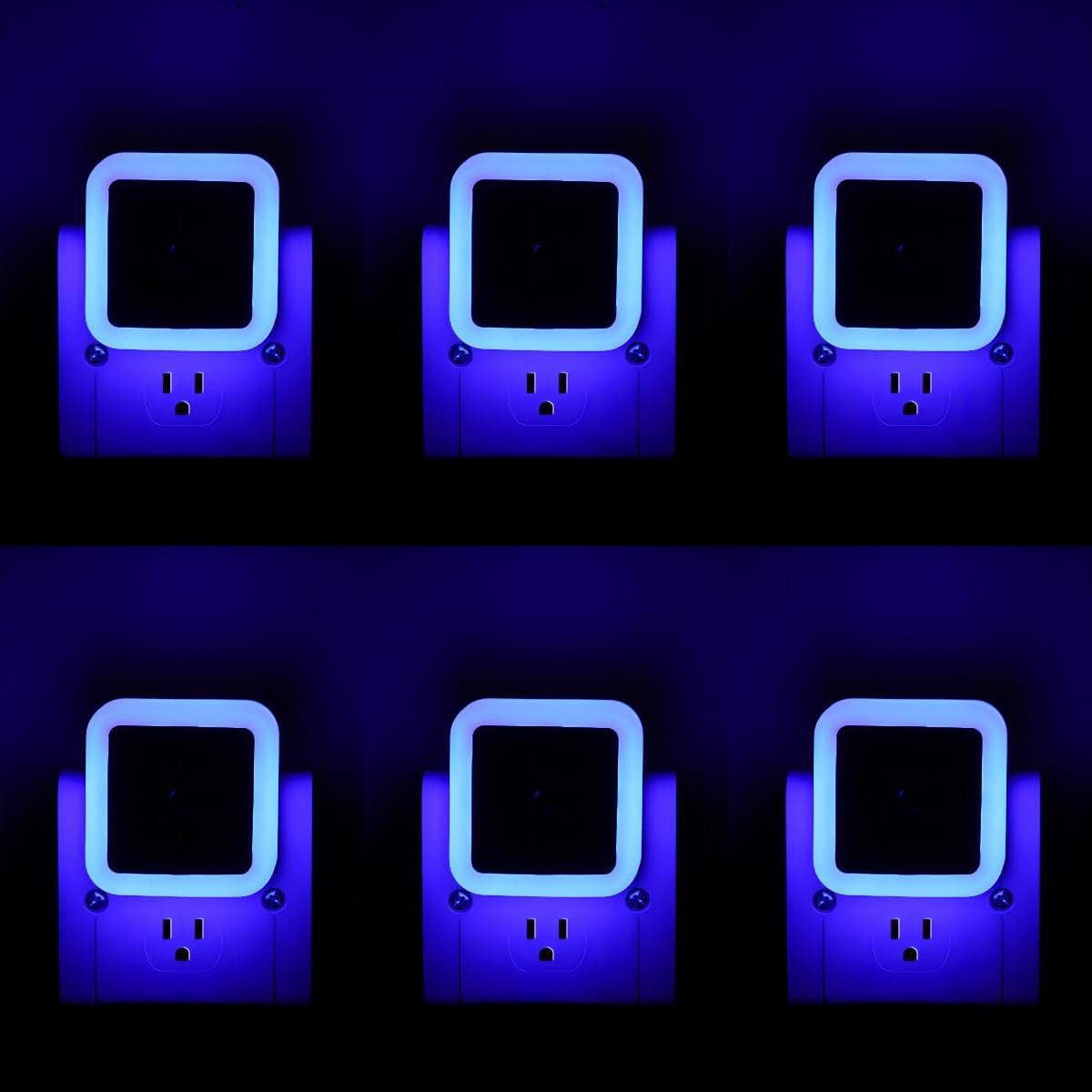 6 Pack Blue LED Night Light Plug in, Dusk to Dawn Sensor Automatic On and Off, Energy Efficient, Soft Glow Kids, Nursery, Bedroom, Bathroom, Hallway, Stairs, Kitchen
