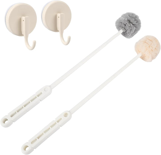 360° Flexible PP Bottle Brush – 13.3" Long Handle Narrow Bottle Cleaning Brush for Baby Bottles, Water Bottles, Sports Bottles & Travel Mugs, Includes 2 Hooks, 2 Pack, Gray & White