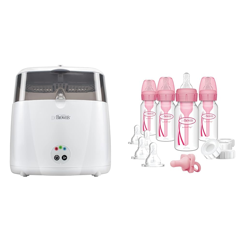 Dr. Brown's Electric Sterilizer Bundle with Anti-Colic 4-Bottle Feeding Set, Slow Flow Nipples, and Silicone Pacifier