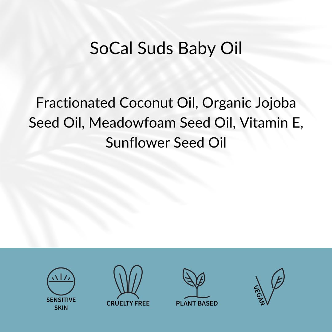 SoCal Suds & Company -Natural & Organic Baby Oil -Newborn Essentials -Gentle Moisturizing Nourishing Oil for Delicate Tender Skin -Vitamin-Enriched with Jojoba and Sunflower Oils - Fragrance Free, 4oz
