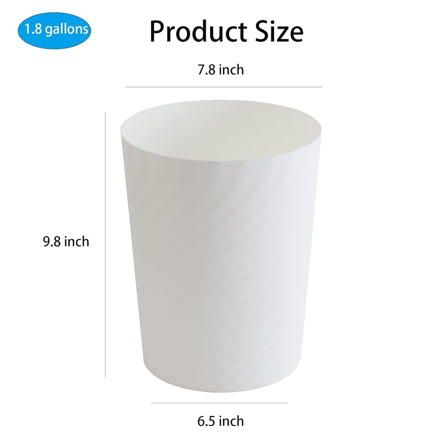 UUJOLY Plastic Small Trash Can Wastebasket, Garbage Container Basket for Bathrooms, Laundry Room, Kitchens, Offices, Kids Rooms, Dorms, 1.8 Gallon, White, 3 Pack