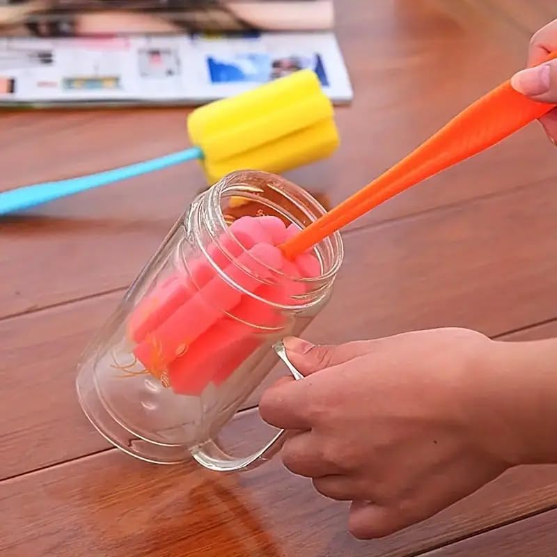 1pc Long-Handle Sponge Bottle Brush – Random Color Soft Non-Scratch Cleaning Brush for Cups, Tumblers & Bottles | Deep Reach Scrubber for Home, Office & Kitchen