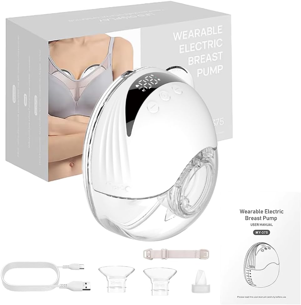 Wearable Breastfeeding Pump,4 Modes & 12 Levels,Hands Free Breast Pump,Memory Function,Electric Breast Pump,Strong Suction,Rechargeable, Double-Sealed Flange Sizes (19/21/24mm) (White 1 Pack)