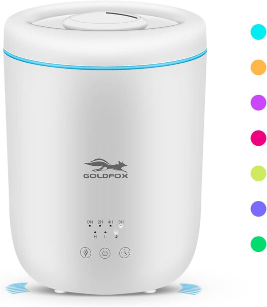 Cool Mist Humidifiers for Bedroom with Night Light, 2.2L Top Fill Small Humidifiers for Plants Indoor, 28dB Quiet Ultrasonic Air Vaporizer with 360° Nozzle, Easy Fill and Clean Safety Shut-off