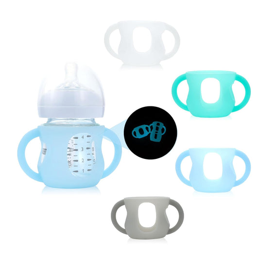4-Pack Silicone Sleeves for Philips Avent Glass Bottles, BPA-Free Drop-Resistant Baby Bottle Sleeves with Handles, Compatible with Philips Avent Natural Glass Baby Bottles (4 oz)